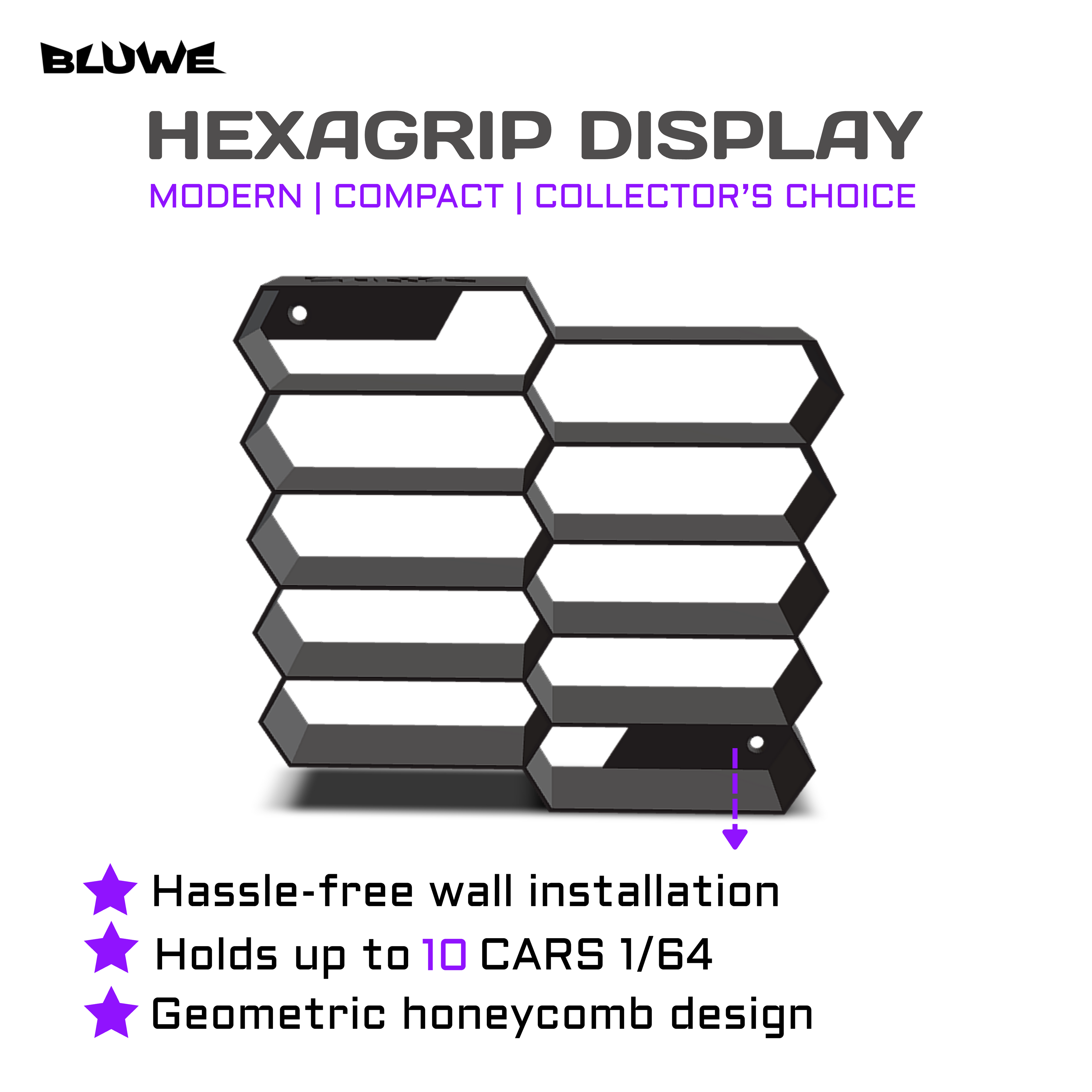 HexaGrip 1:64 Scale Wall Mount Hexagon Mordern Display Rack