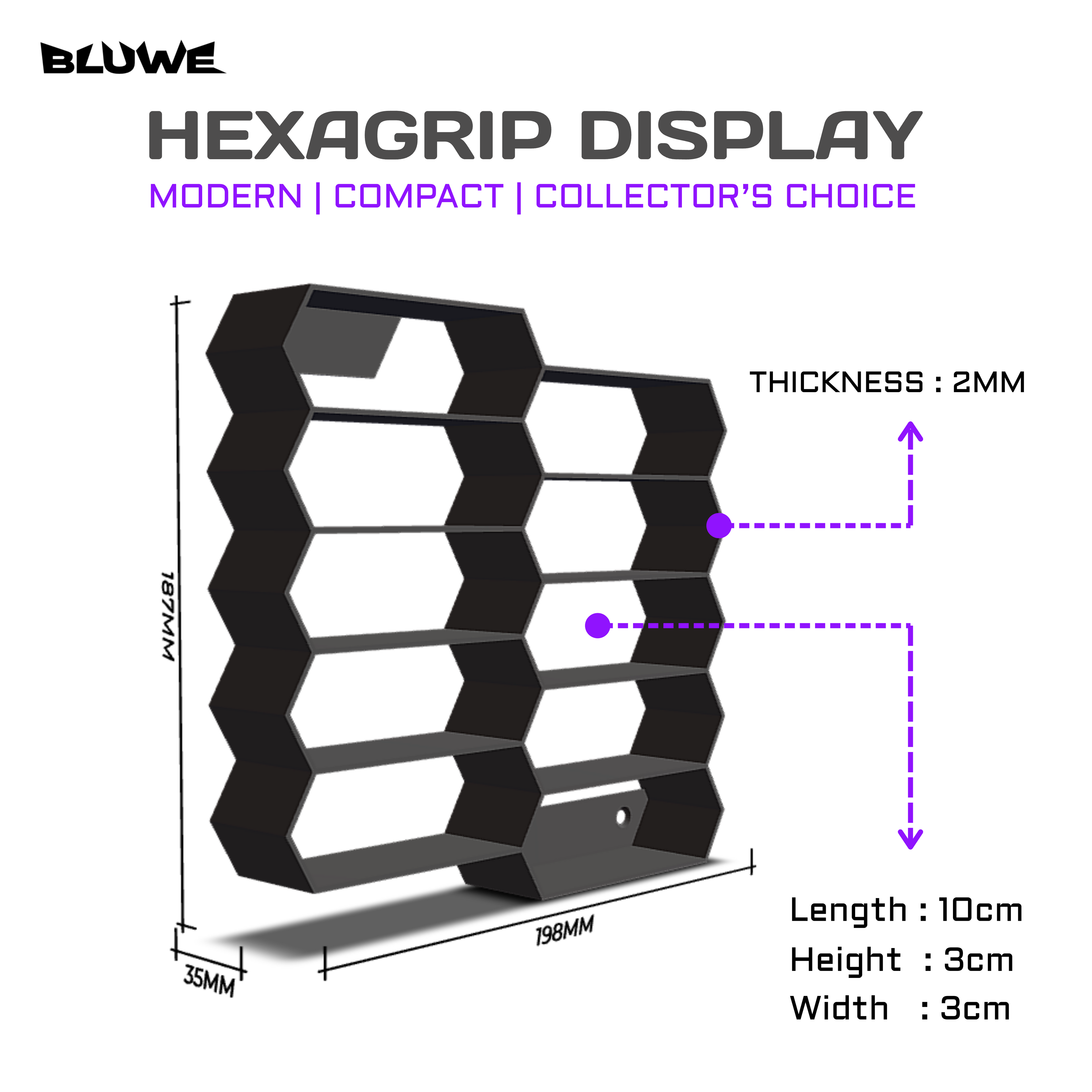 HexaGrip 1:64 Scale Wall Mount Hexagon Mordern Display Rack